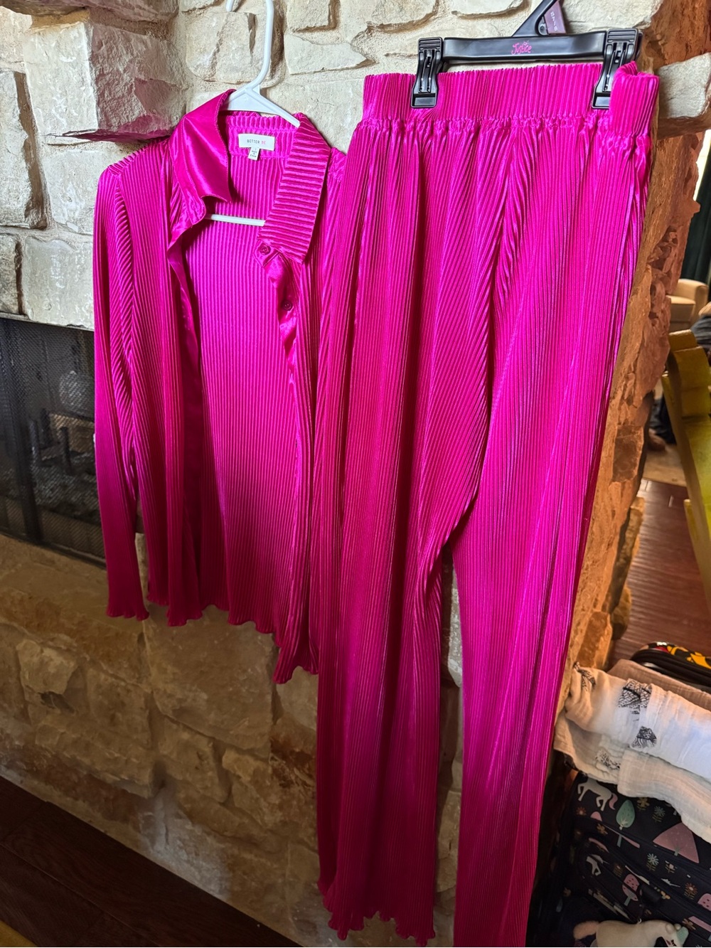 Bright Fuchsia Pleated Two-Piece Set